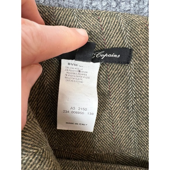 Les Copains Women Skirt L Green Herringbone Wool Blend A-Line Side Buckle Twee - Picture 5 of 8